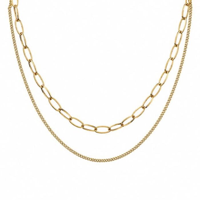 DEE 2-RADIGT HALSBAND STÅL/GULD
